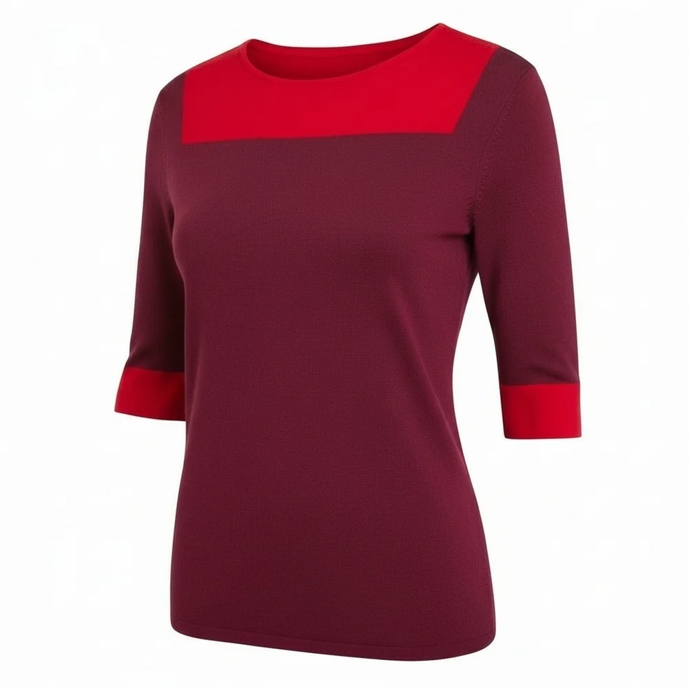 Tory Burch Wool Blend Boatneck Sweater Womens Size Small Colorblock Red Purple
